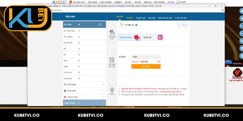 Thao tác rút tiền Kubet từng bước